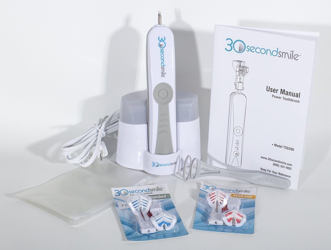 30 Second Smile Platinum Rechargeable Electric Toothbrush with Dual Heads and Built-In Timer …