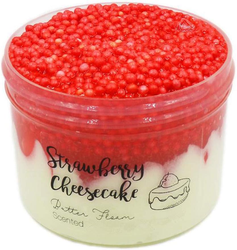 Happyforu Newest Strawberry Cheesecke Fluffy Slime,Strechy Non-Sticky and Glossy Slime, Stress Relief Toy for Girls and Boys