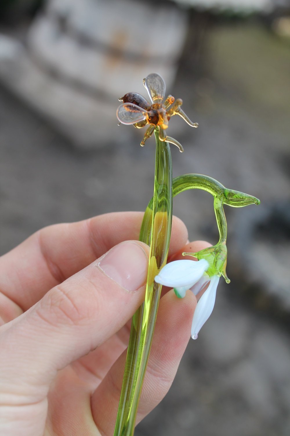 Amazon Com Glass Flower Snowdrop And Honey Bee Glass Handblown Handmade