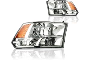 DimFlux Headlight Assembly Compatible with 2009-2018 Dodge Ram 1500/2010-2018 Ram 2500 3500 4500 5500(Only fit factory quad style halogen headlights) Chrome Housing Amber Reflector