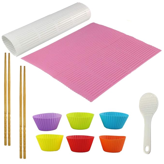 11 Stück Sushi Maker Set, Sushi Matte, Sushi Roll, Sushi Rollmatte für Schimmel-resistent, Anfänger Sushi Kit - 2 Stück Sushi
