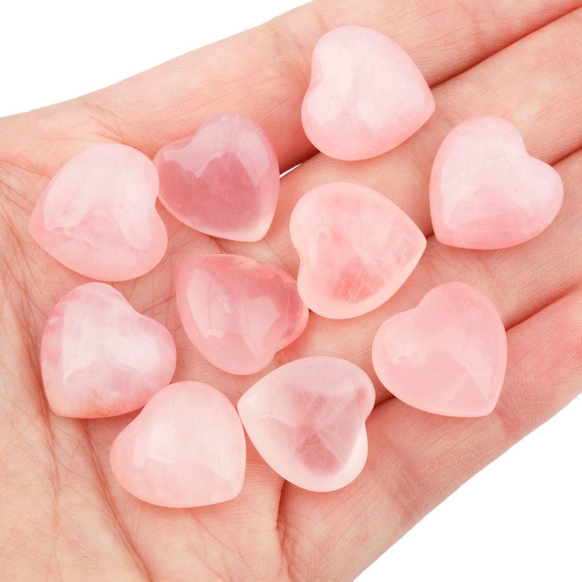 rockcloud 10 PCS Healing Crystal Rose Quartz Heart Love Carved Worry Stones with Chakra Bag Meditation Reiki Balancing: Home & Kitchen