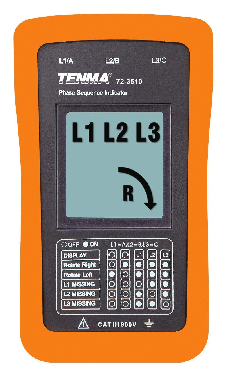 TENMA Phase Sequence & Motor Rotation Meter – 690V AC, LCD Display, Missing Phase & Motor Rotation Detection – 72-3515