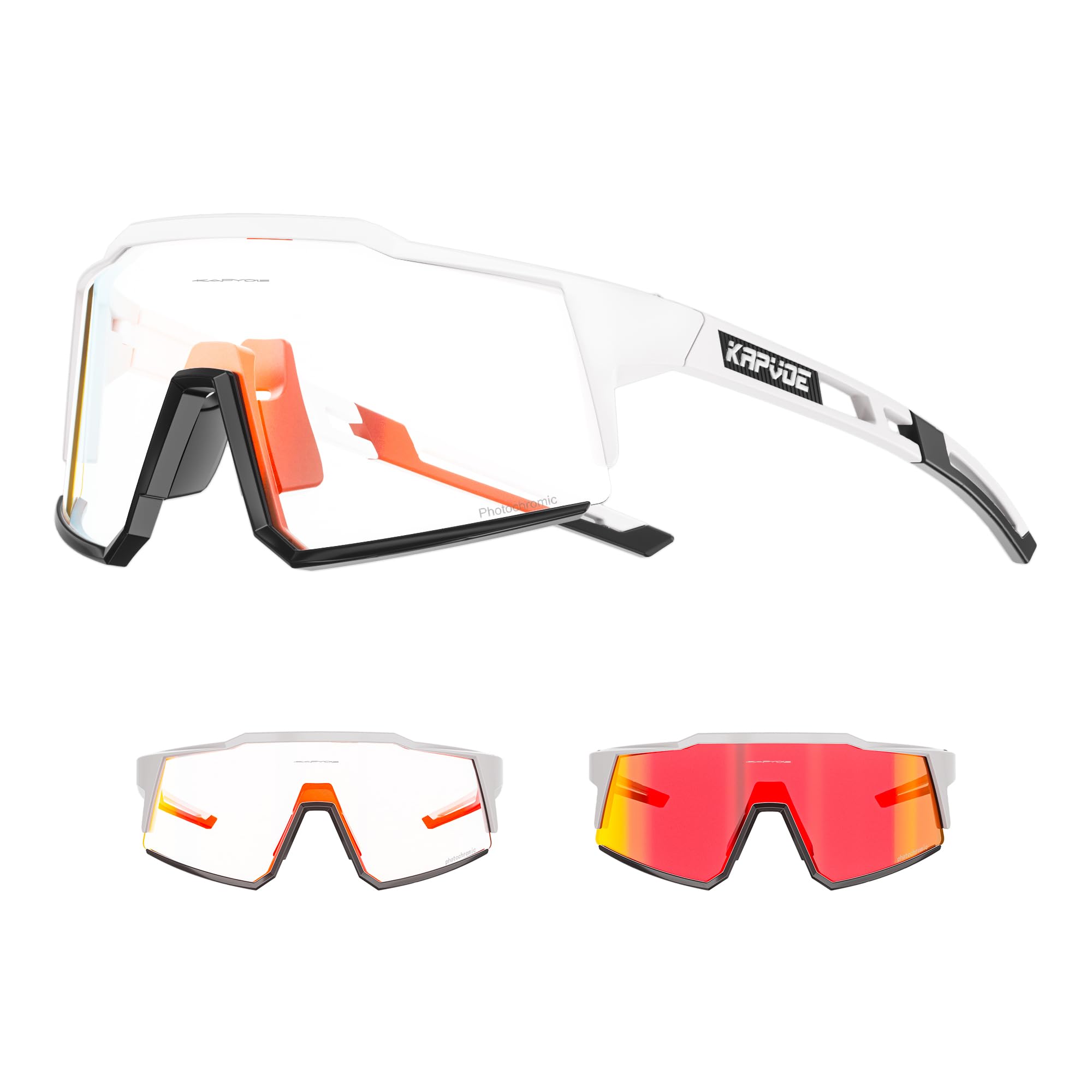 KAPVOE Photochromic Cycling Glasses with TR90 Sports Sunglasses Women Men Running Clear MTB Bike Bicycle Accessories Red White 10