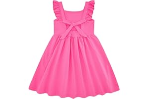 ALLIFLY Little Girls Tie Back Dress Kids Vintage Sundress Casual Sleeveless Dresses 3-7 Years