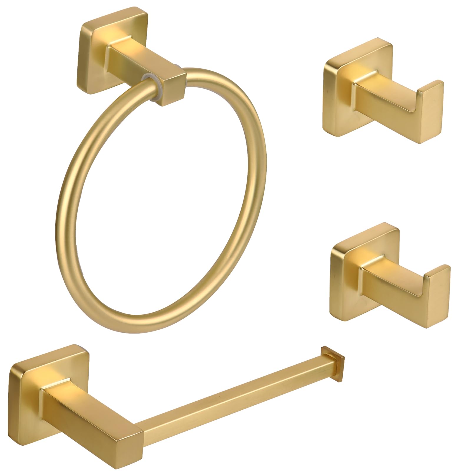 Photo 1 of Ntipox 4 Piece Brushed Gold Bathroom Accessories Set, Include Toilet Paper Holder,Hand Towel Holder and 2 Towel Hooks, Gold Bathroom Hardware Set
