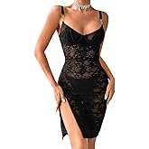 ChiaoLezhee Sheer Lace Floral Lingerie, Sexy Push Up High Slit Backless, Date Night, Size Runs Small