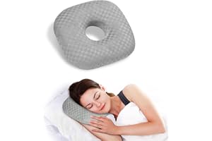 Babyezz Ear Piercing Pillow for Side Sleepers - Ear Hole Pillow for Pierced Ears, CNH & Pain Relief, O-Shaped Orthopedic Pillow for Pressure Sores, Soft Cotton (Gray)