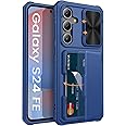 Vihibii for Samsung Galaxy S24 FE Wallet Case with Card Holder (4 Cards) & Slide Camera Lens Protective Cover & Kickstand, Heavy Duty Shockproof Rugged Case for Galaxy S24 FE 5G 6.7" 2024, Blue