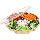 Motith 6-Compartment Stainless Steel Serving Tray with Lid - 10-inch Divided Snack/Vegetable/Fruit Tray for Christmas Parties, Snackle Box &amp; Platter Container