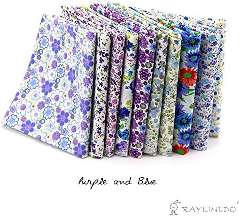 RayLineDo® 10 Pcs Different Pattern Multi Color 100% Cotton Poplin Fabric Fat Quarter Bundle 18" x 22" Patchwork Quilting Fabric Blue and Purple Series