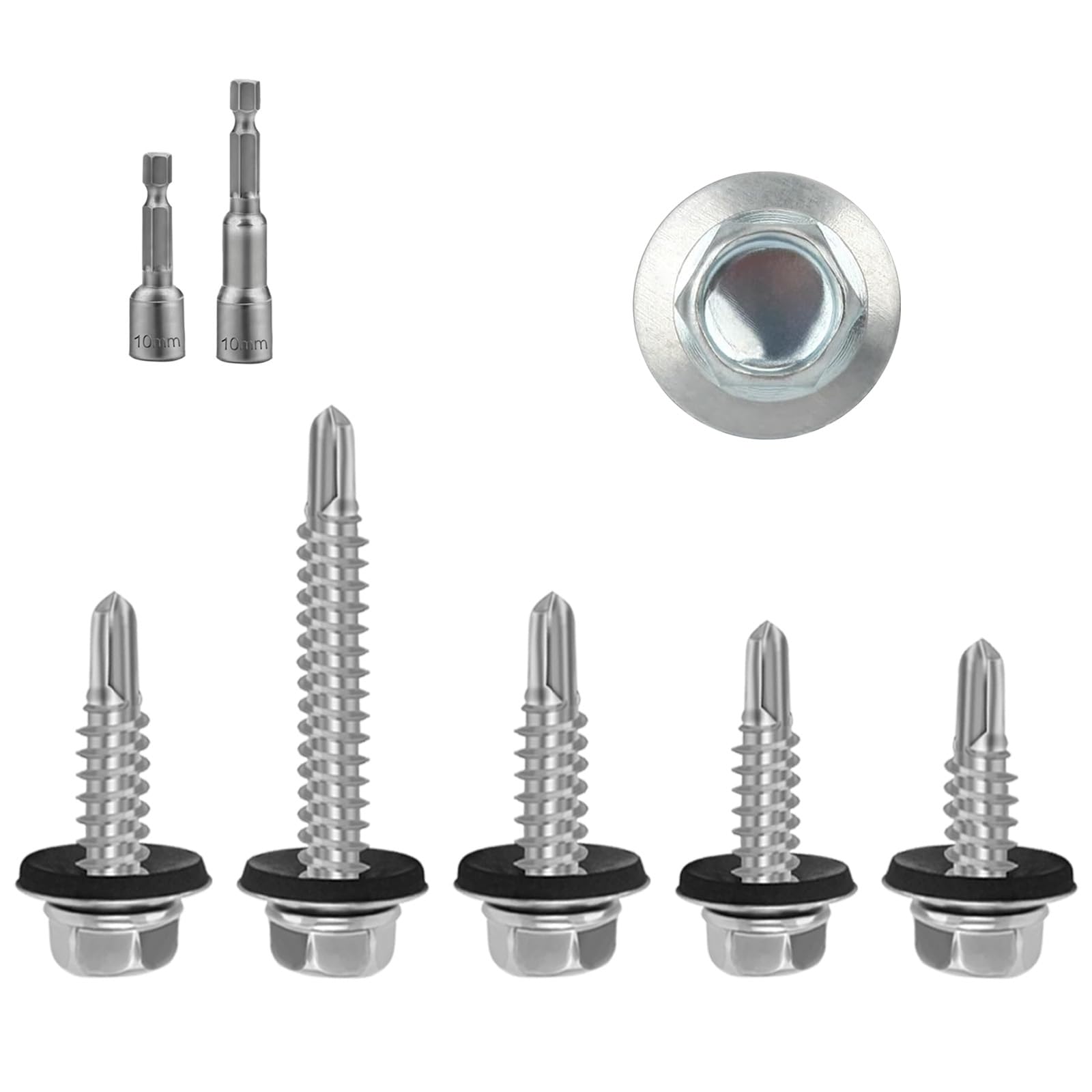 130 Pcs M6.3x25mm Roofing Screws, Hex Washer Head Self Drilling Sheet to Timber TEK Roofing Screw with Washers, Hex Head Timber Screws for Metal Wood Corrugated Roof Fixings