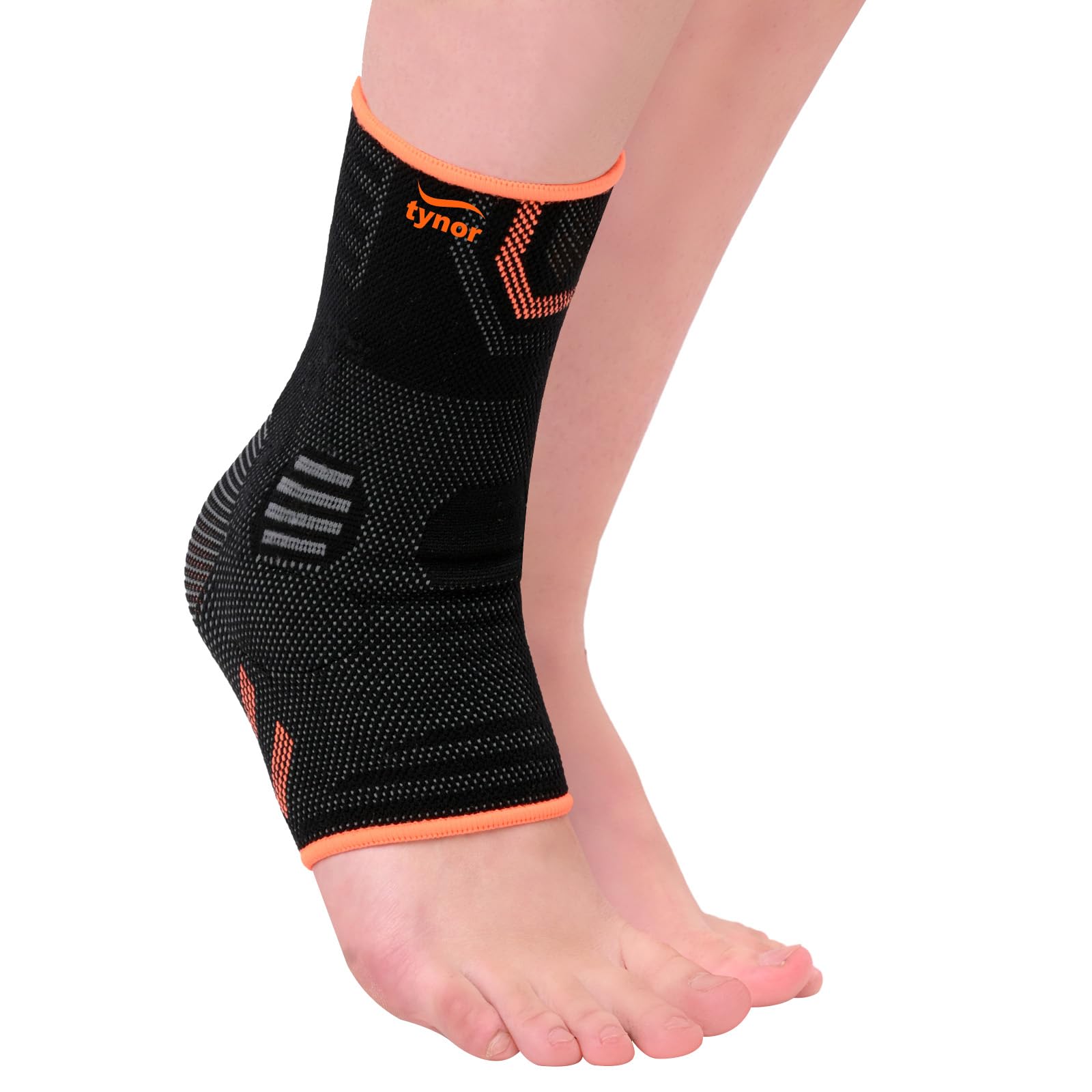 TYNOR Foot & Ankle Brace for Sprained Ankle, Adjustable Neoprene Compression Sleeve Breathable Ankle Wrap Support for Women & Men Tendonitis & Arthritis, Sports Running, Black and Orange, Medium