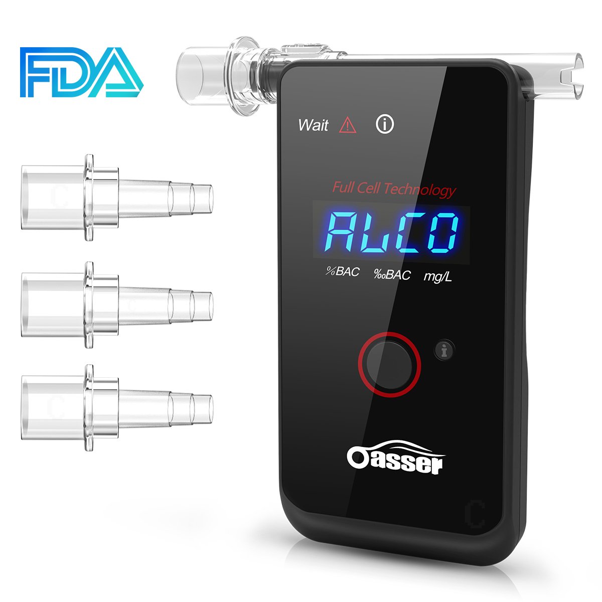 oasser Ethylotest Electronique Alcootest Professionnel à Capteur Electrochimique Testeur d\'alcool à Ecran LED d\'Affichage Numérique avec 4 Embouts (T3-Alcootest)
