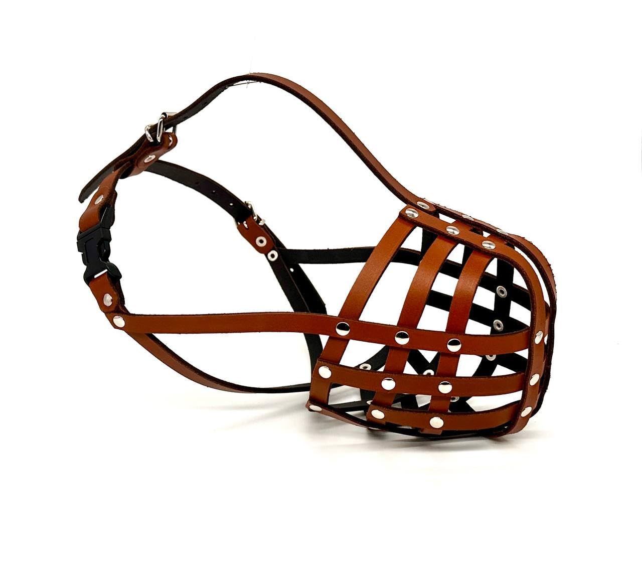 L&J Pets Uk Genuine Leather Dog Muzzle for Large Dogs. Dogue de Bordeaux, Bullmastiff, Rottweiler, Mastiff, German Shepherd. Basket Muzzle for Training, Walking & Safety (Brown, DB3)