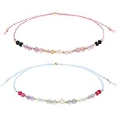 Tyebiva Colorful Gemstone Beads Bracelets Set for Women, 2Pcs Boho Handmade Adjustable Stackable Strand Outfit Accessories Jewelry Gift.