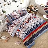 Ttmall Twin Full/queen Size Cotton 4-pieces Thickened Sanding Brushed Soft Blue White Red Brown Plaid Striped Union Jack Prints Duvet Cover Set/bed Linens/bed Sheet Sets/bedclothes/bedding Sets/bed Sets/bed Covers/5-pieces Comforter Sets Bed in a Bag (Full/Queen, 4pcs without comforter)