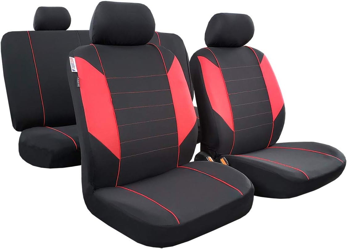 seakomoto Polyester Car Seat Covers, Front Set Full Coverage 2 Detachable Headrest, Universal Auto Seat Protector Low Back Fit Most Car Truck SUV (red)