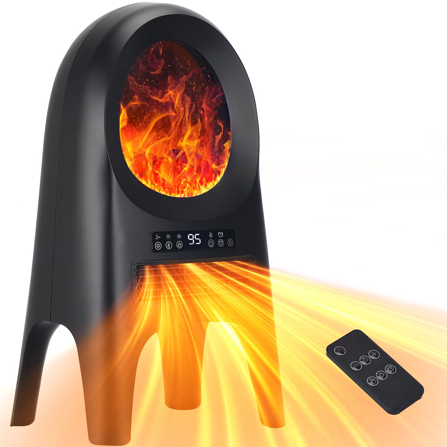 Uthfy Space Heaters for Indoor Use, 24 Inch Portable Room Heater w/ 3D Flame, 1500W Ceramic Heater for Bedroom w/ECO Mode, Tip-Over Protection, Overheating Protection, Thermostat, Remote, 8H Timer