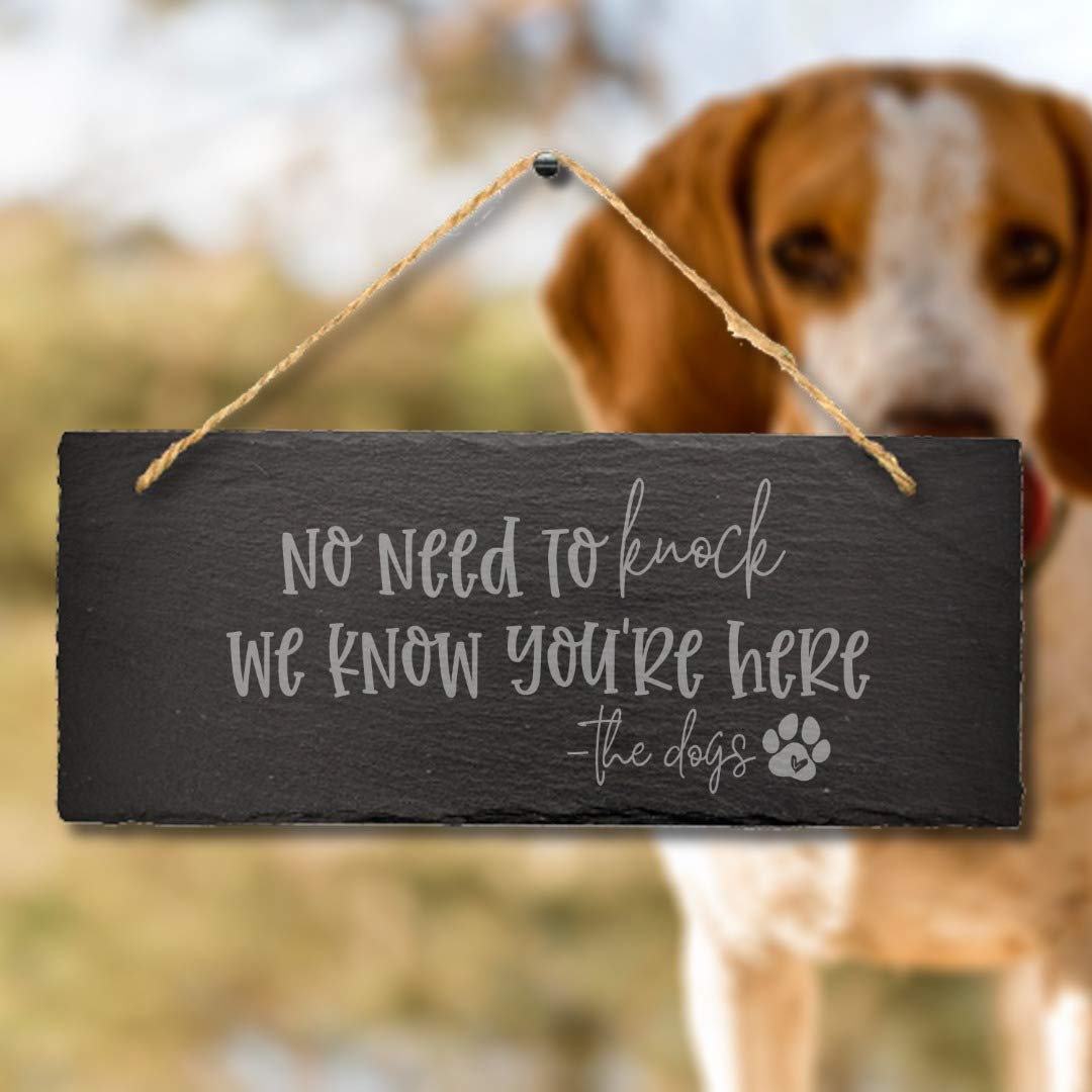 Stukk Dogs Buddy Laser Kitten Puppy Pup Home Door Gate Sign (No Need to Knock), Natural Engraved Slate Stone Plaque, 30x12cm (Large)
