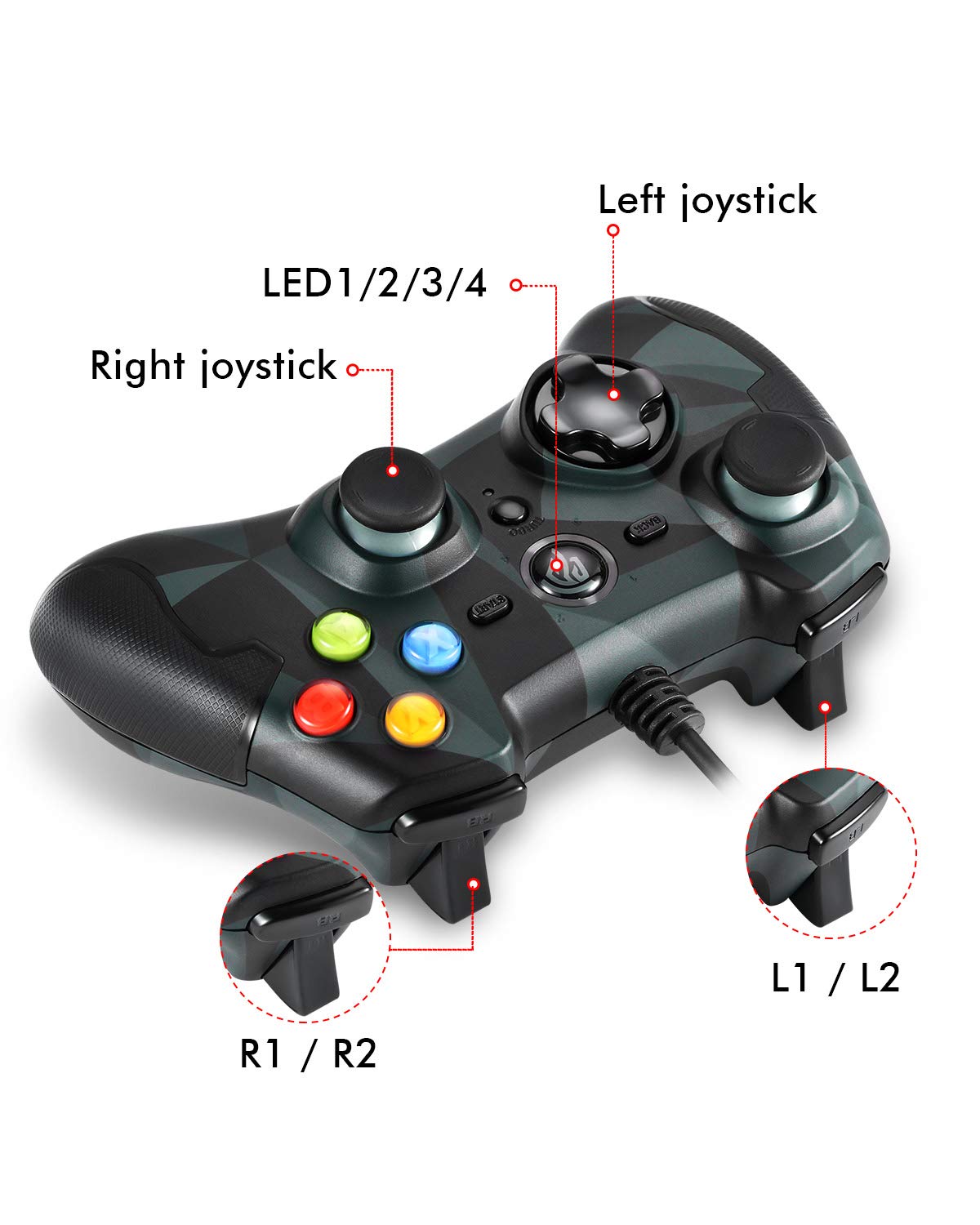 EasySMX Wired Game Controller Joysticks Dual Shock for Windows/Android/ PS3/ TV Box