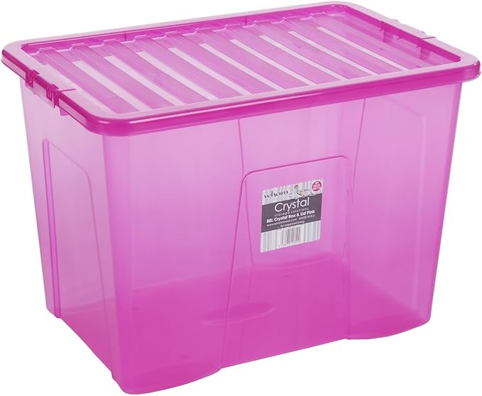Aufbewahrungsbox mit Deckel Pink-transparent 80l 60x40cm Sicherer Clip
