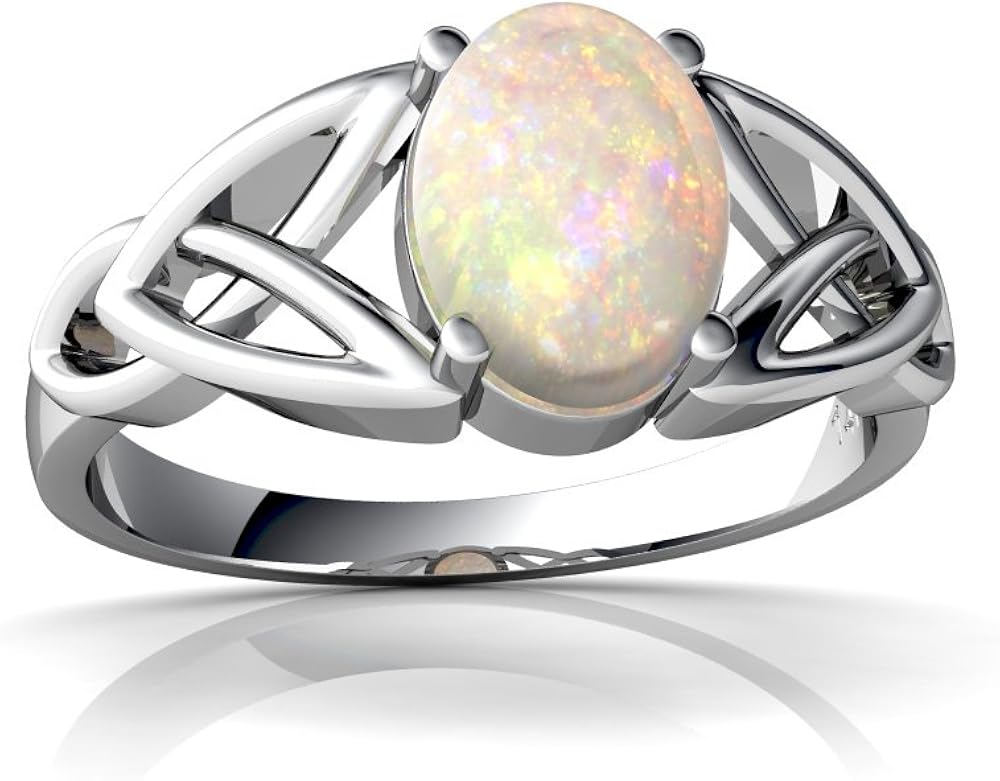 Genuine Opal 14kt White Gold celtic Ring - Size 9: Jewels For Me