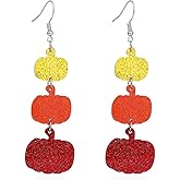 Cute Pumpkin Maple Leaf Dangle Earrings Glitter Acrylic Thanksgiving Fall Earring for Women Autumn Harvest Jewelry Gifts
