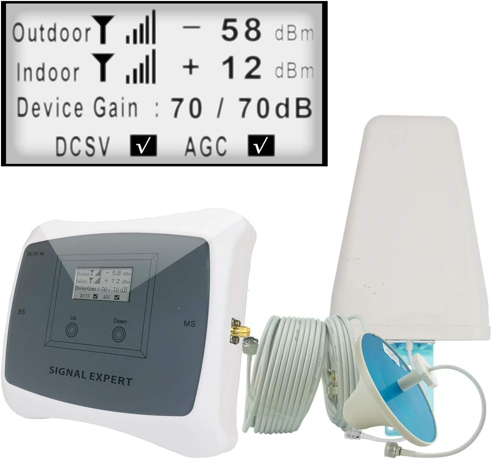 ATNJ Full Intelligent 70dB 850/1900mhz Dual Band Mobile Phone Signal Repeater CDMA 850 Band 5 PCS/LTE Band 2 Cellphone Cellular BoosterAmplifier + LPDA Antenna + Ceiling Antenna + 50ft Cable