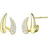 Triple Huggie Hoop Earrings with Star Dangle- Small 14K Gold Plated Cubic Zirconia Half Hoop Earrings Stack, Hypoallergenic Non Tarnish Dainty Jewelry Gift for Women