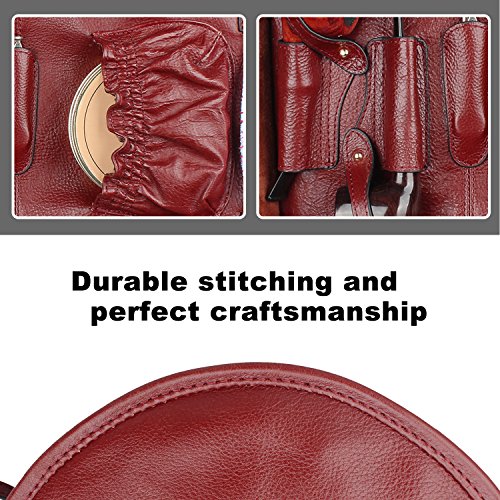 Handmade Genuine Leather Pipe Tobacco Pouch Bag Organize Case Pipe Tool lighter Holder Pocket for 2 pipe Vintage Unisex (Claret)