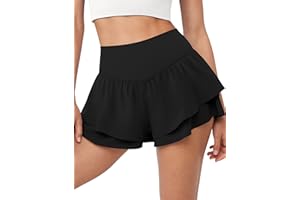 IWD Women's Flowy Athletic Shorts High Waisted Double Ruffle Butterfly Shorts 2 in 1 Running Tennis Shorts with Pockets