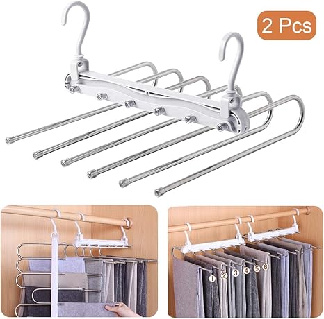 Amazon Co Jp ズボンハンガー 折り畳み式パンツハンガー Hezhipu 多機能スラックスハンガー 皺防止 クロゼット収納 省スペース 5段 2本セット ホーム キッチン