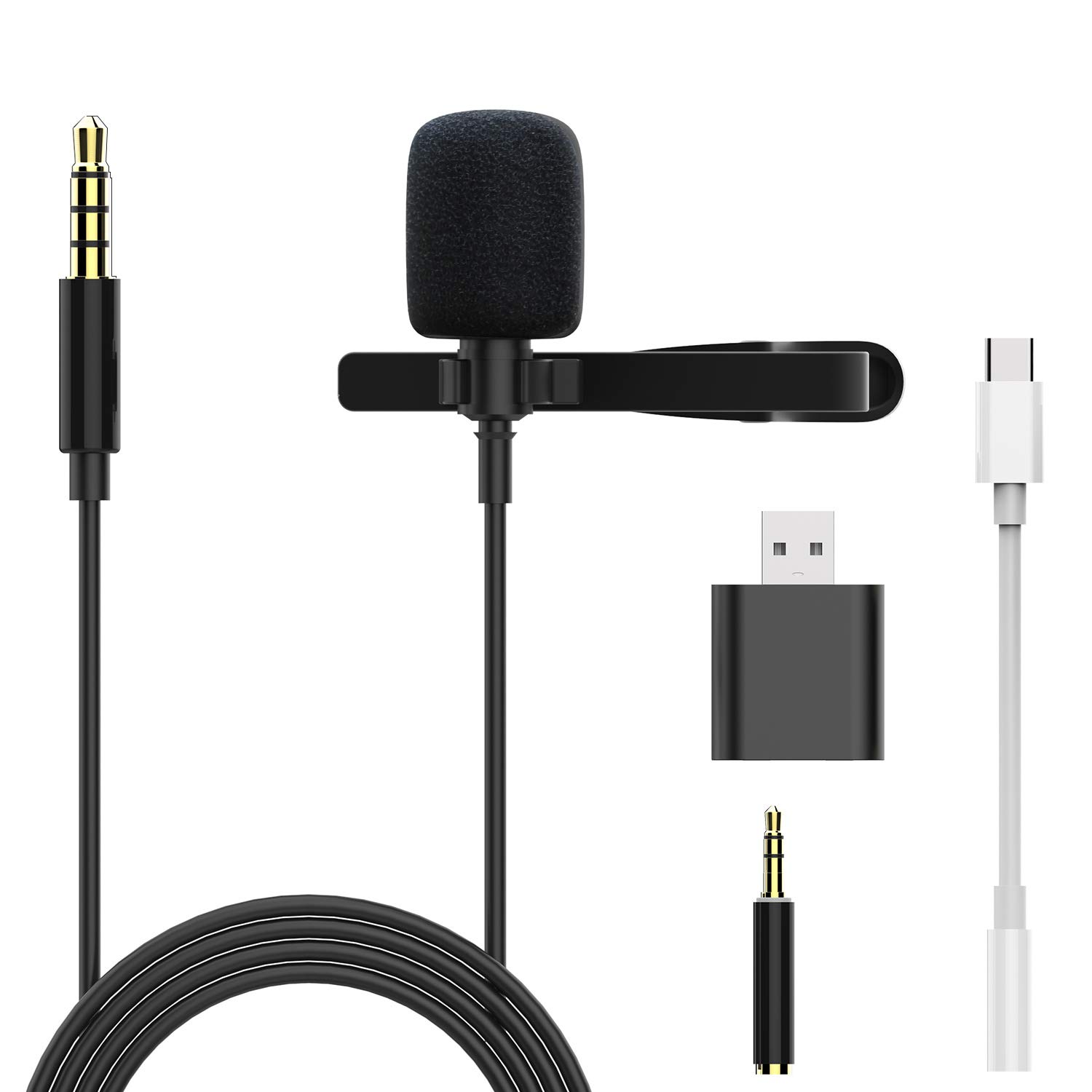 Universal USB Lavalier Microphone, Plug and Play Computer Condenser Mic Compatible with Laptop, Desktop, PC and Mac, Smartphones, Cameras, Podcasting, Zoom, Skype, YouTube