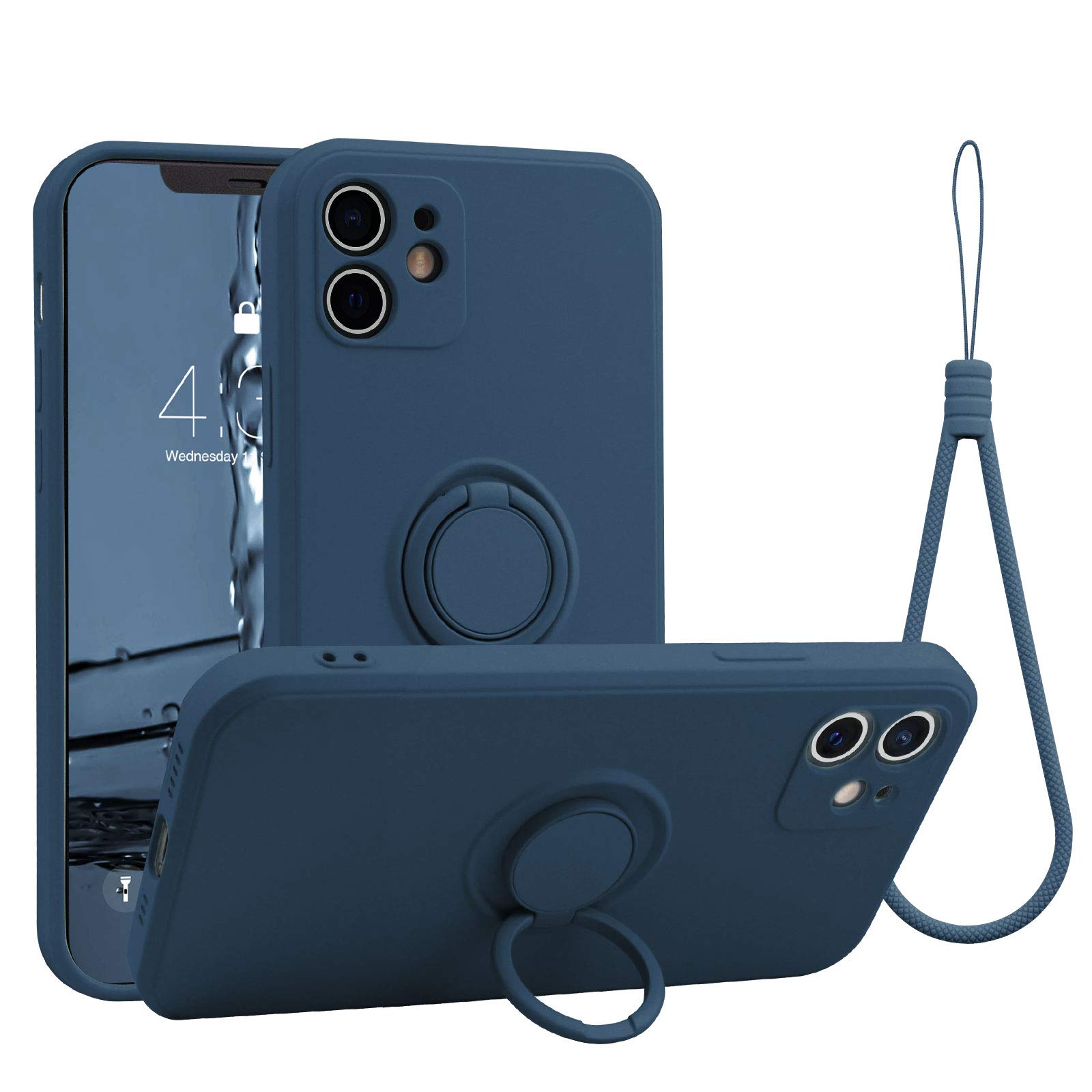 Photo 1 of abitku Compatible with iPhone 12 Case, Silicone with 360°Ring Kickstand Holder (Support Magnetic Car Mount) Soft Silk Microfiber Cloth Designed for iPhone 12 6.1 inch 2020 (Blue)