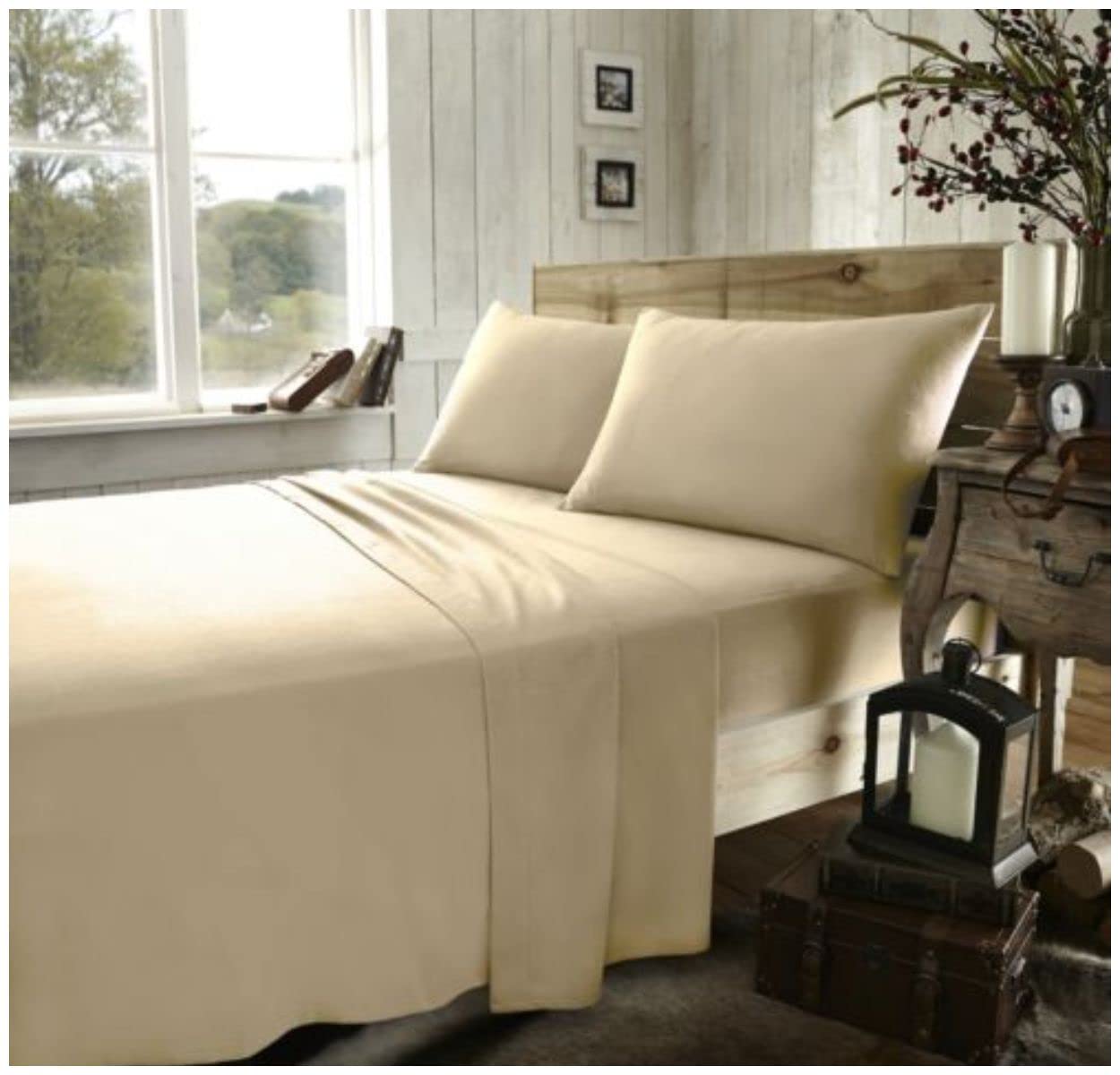 GC GAVENO CAVAILIA Brushed Cotton Bed Sheets, Flannelette Fitted Sheet With Pillowcases, Plain Flat Sheet Double, Latte