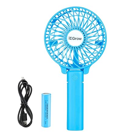 iEGrow USB Ventilator Leise Mini Handventilator Ventilatoren Lüfter mit Batterie Farbe (Blau)