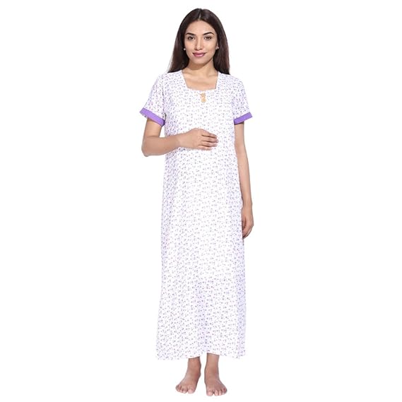 Floral Feeding Nighty/Maternity Nightgown with Zips/Easy Breastfeeding/Use During Pregnancy & Later