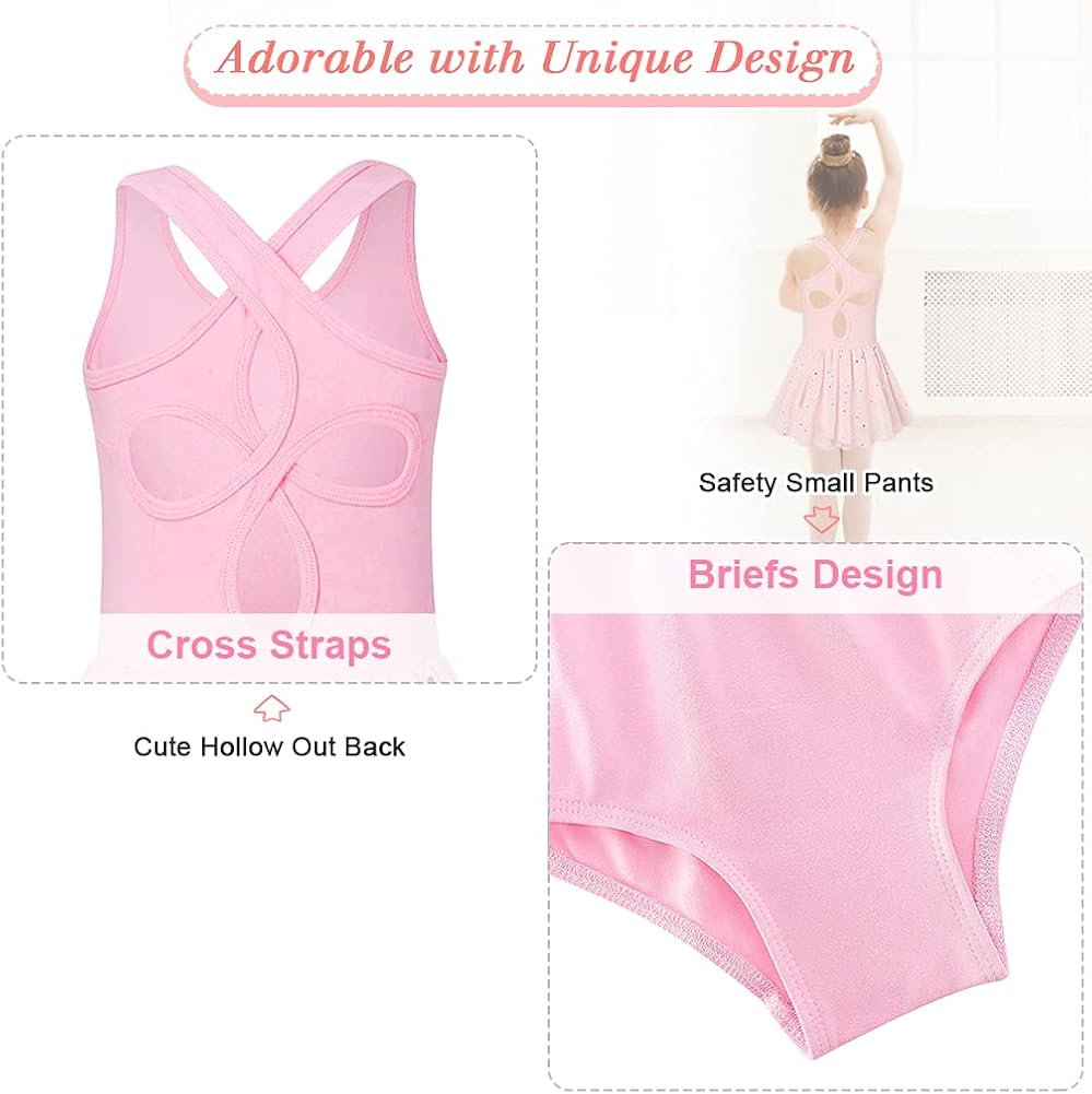 Move Dance Girls Ballet Dance Dress with Hollow Back Sparkle Tutu Skirted Leotard for 3-9 Years: Clothing