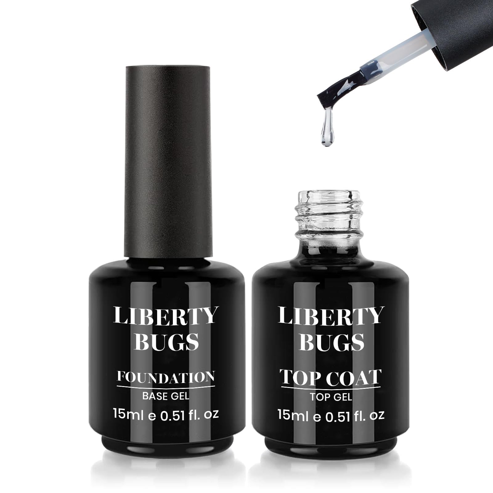 LIBERTY BUGS Gel Base and Top Coat Set 30ml,No Wipe
