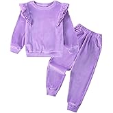 ESHOO Girls 2 Piece Outfits Kids Velour Sweatsuit Fall Tracksuits Ruffle Long Sleeve Sweatshirt Sweatpants Clothing Sets