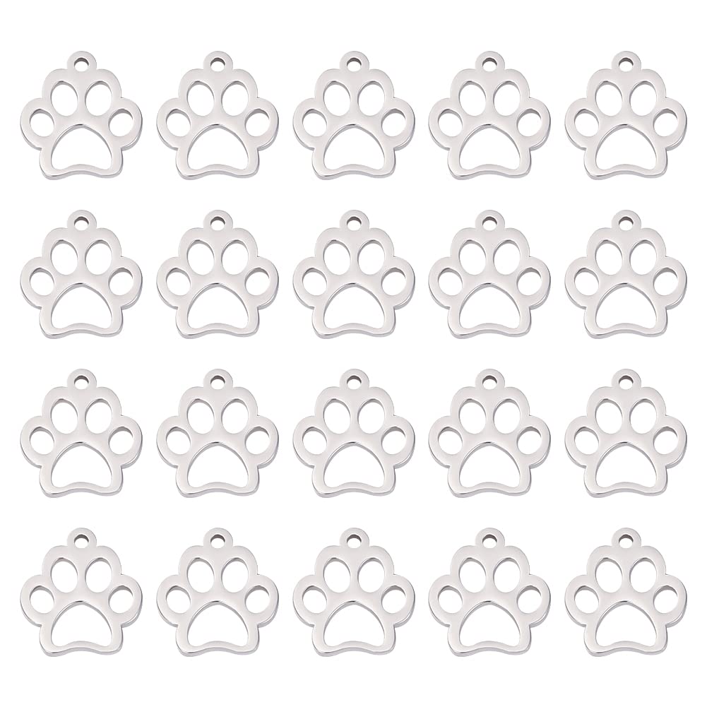 UNICRAFTALE 20pcs 12.9mm Dog Paw Prints Pendants 304 Stainless Steel Charms Tones 1.5mm Small Hole Dog Paw Charm Metal Material Pendant for DIY Necklace Bracelet Jewelry Making Craft