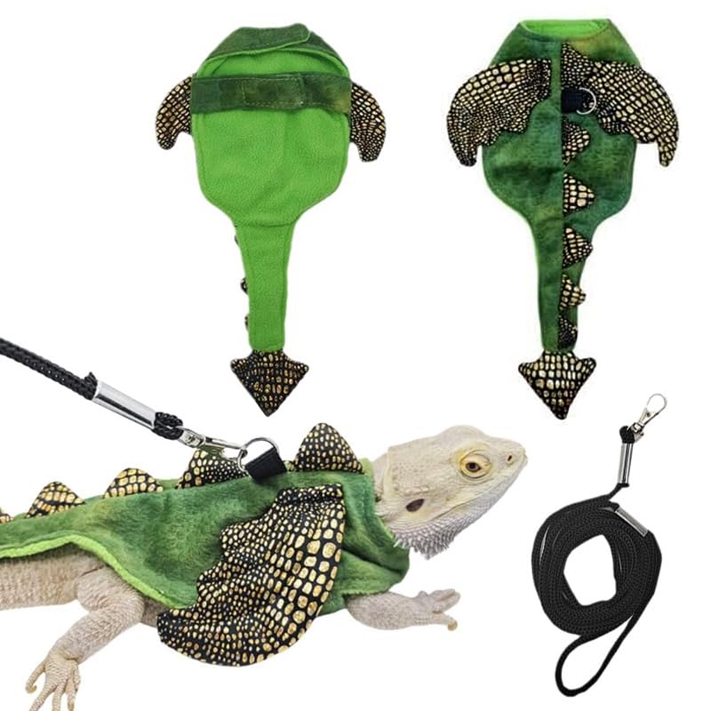 CQJ Bearded Dragon Harness Leash Set, Dinosaur Cosplay Halloween Pet Costume for Bearded Dragon Reptiles (Small)