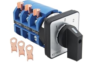KEYMOO 63A Rotary Change-Over Switch with Copper Cable Connector, 660V 3 Position 3 Phase 12 Terminals, Universal Selector Switch with AWG 12-6 Wire Open Lugs, Cam Switch 63/D303.3