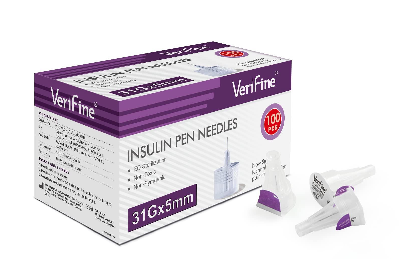 Verifine Insulin Pen Needles 31G 5mm, Ultra Fine Diatetic Needles for Insulin Injection, Compatible with Most Insulin Pen, 0.25mm x 5mm (5/32”) (100 Count)