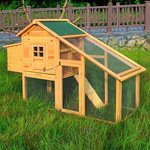 75" Wooden Chicken Coop Poultry Cage Backyard Hen House Rabbit Hutch w/Nest Box