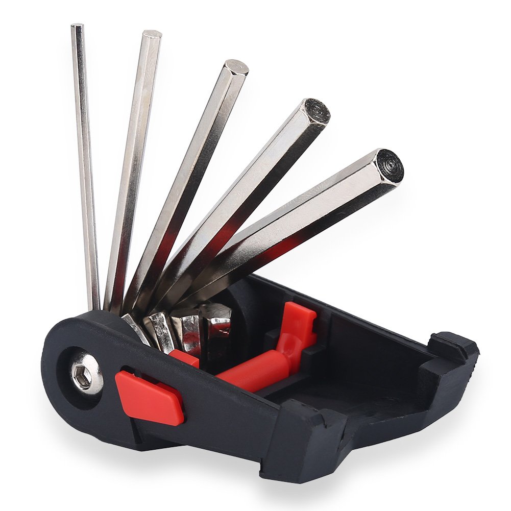 Dilwe 16 in 1 Allen key set, with 7 Allen keys, 3 lockable wrenches, 3 spoke wrenches, 2 tire levers, 2 screwdrivers with chain rivet pullers