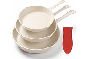 Hteizpz Enameled Cast Iron Skillet 3-Piece Set, Nonstick Heavy-Duty 11", 10", 8.6" Frying Pan, Oven & Induction Safe, Cookwar