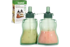 haakaa Yummy Pouch Reusable Baby Food Pouch, Reusable Pouches for Toddlers Kids Squeezable Pouch, Washable Freezer - Make Homemade Organic Food for Babies/Toddlers, 4oz, 2 Pack,6m+(Pea Green)