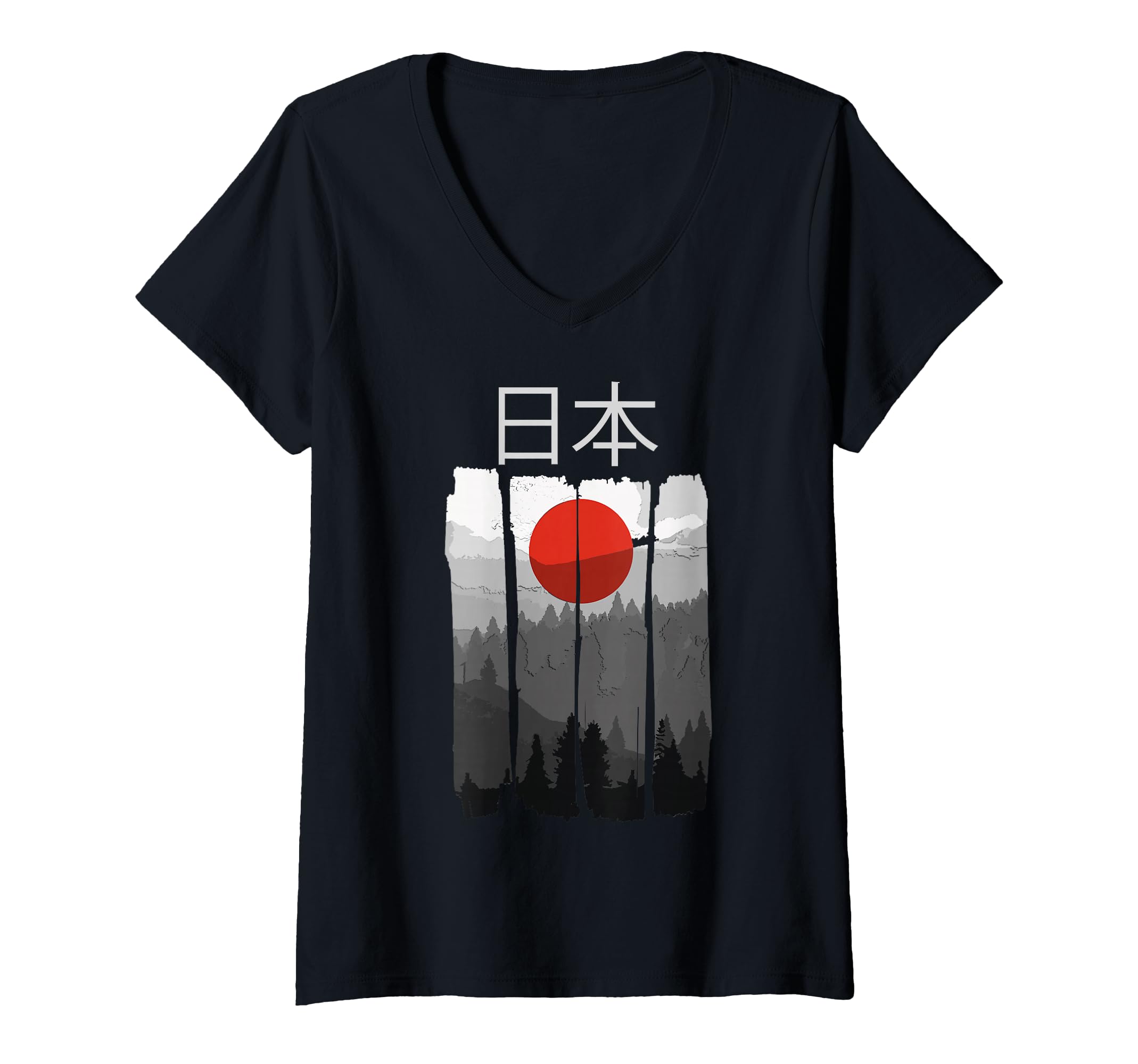 Women's Japan in Kanji Japanese Writing V-Neck T-Shirt